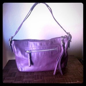 Leather Coach Shoulder Bag - Purple